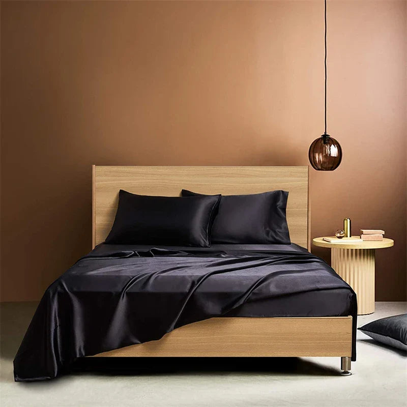 Afralia™ Satin Bed Sheet Set for Luxury High-End King Queen Twin Full Size Bed