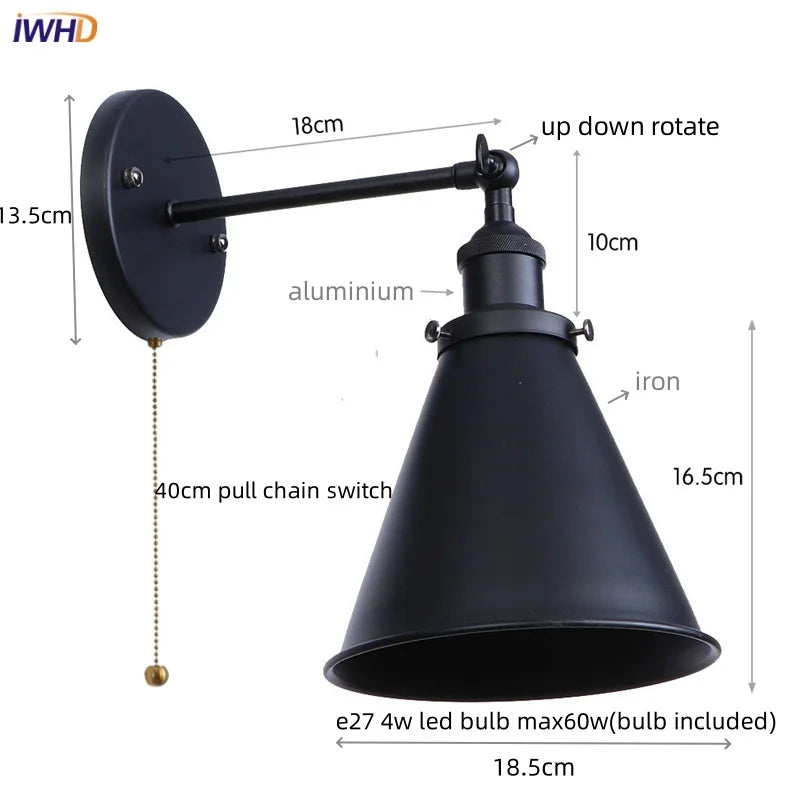 Afralia™ Iron LED Wall Lamp Vintage Style Industrial Luminaire for Stair, Dining Room, Bedroom