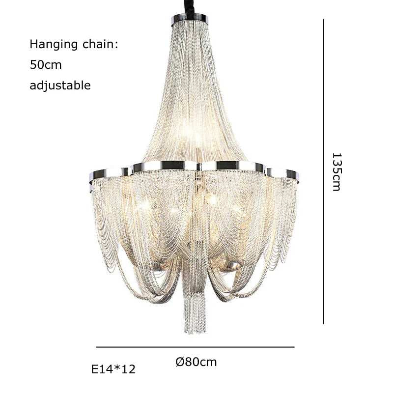 Afralia™ Circular Chrome Chain Pendant Light LED Ceiling Aluminum Living Room Luxe Chrome Gloss Light
