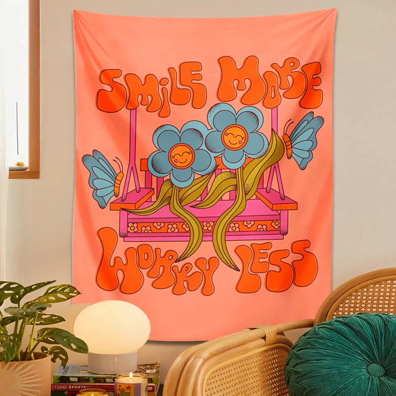 Pink Flowers Bohemian Tapestry Wall Hanging by Afralia™ - Retro Hippie Wall Decor