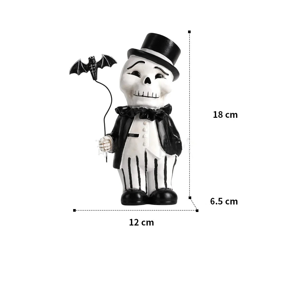 Afralia™ Cartoon Skeleton Gentleman Bat Halloween Statue Home Decor Figurine