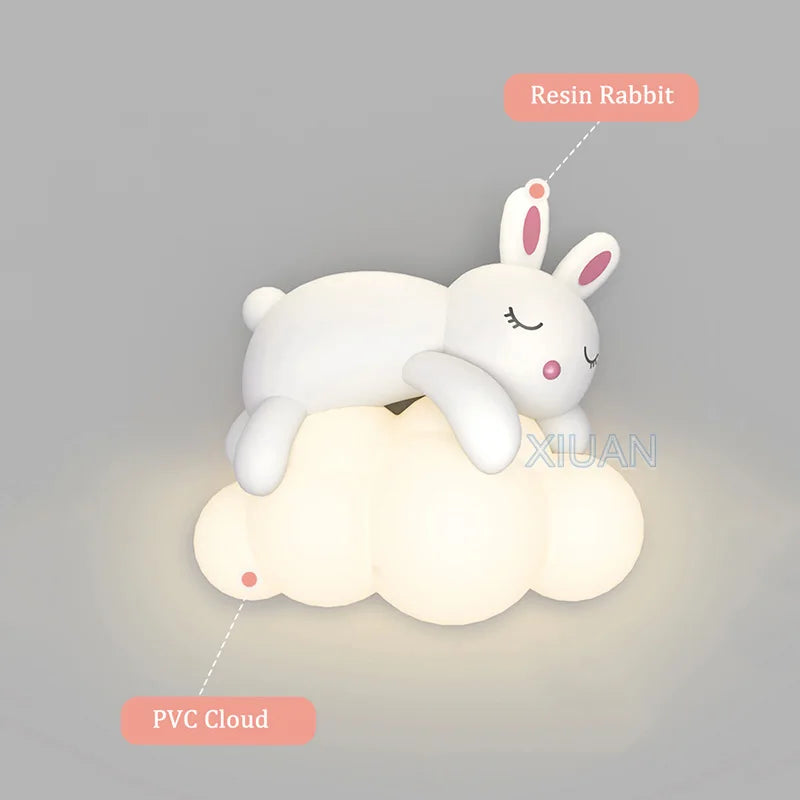 Afralia™ Cloud Bunny Lamp: Kids' Room White Wall Light, Bedside Night Lamp