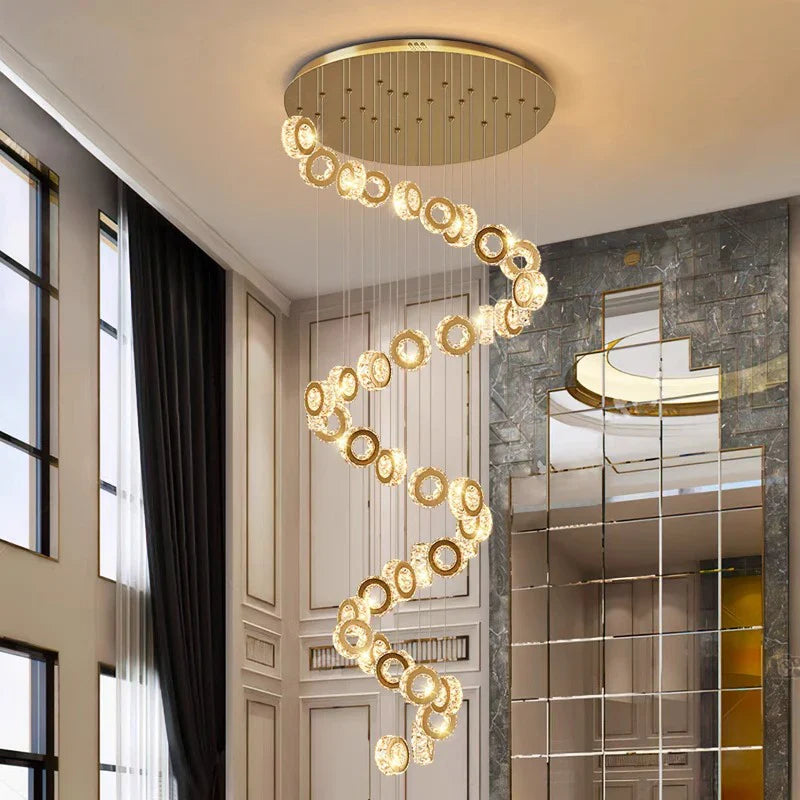 Afralia™ Crystal Chandelier Stair Pendant Lamp Living Room Pendant Lights Interior Lighting