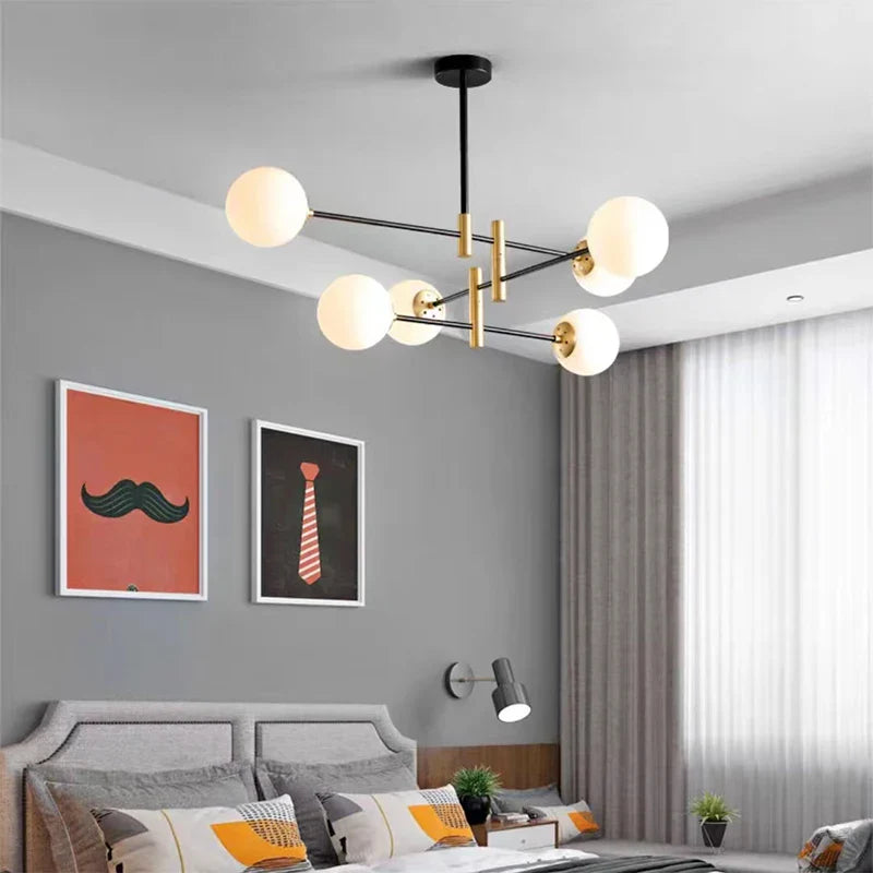 Afralia™ Nordic Glass Ball Chandelier Gold Black Ceiling Light for Modern Home Decor