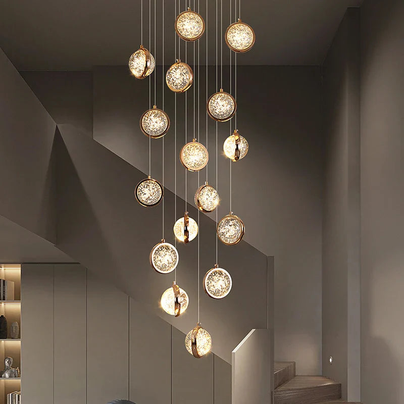 Afralia™ Crystal Ball Chandelier: Modern Loft & Staircase Hanging Light for Home, Hotel & Mall