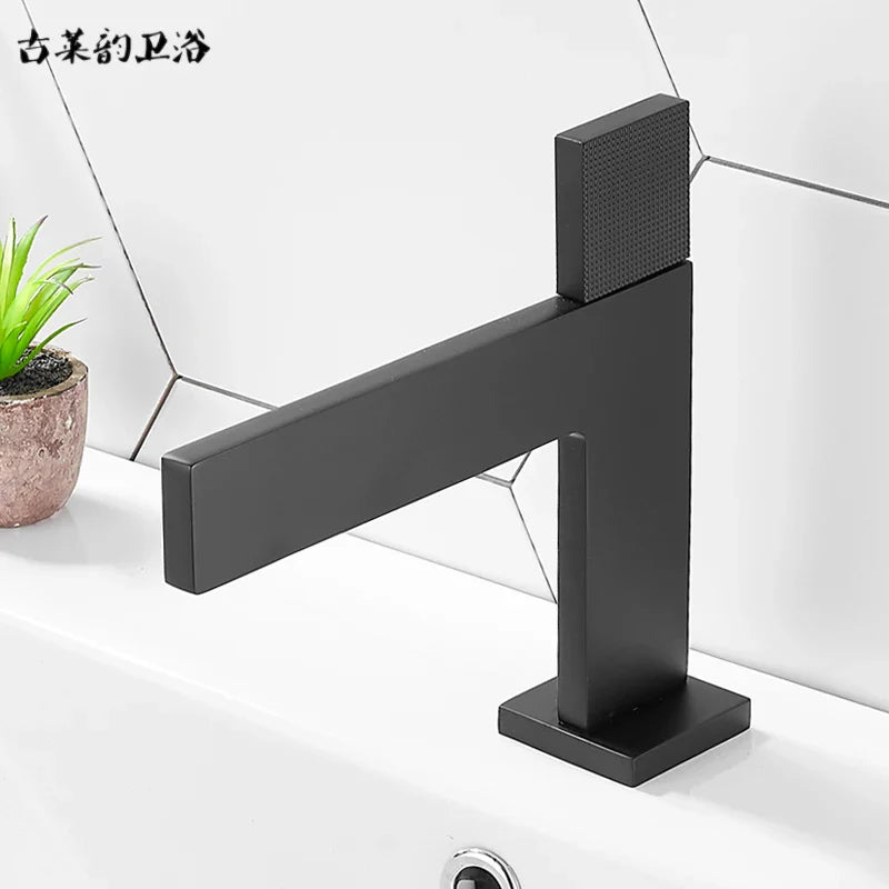Afralia™ Copper Square Basin Mixer: Black/Chrome/Golden, Single Handle Hot/Cold Water Tap