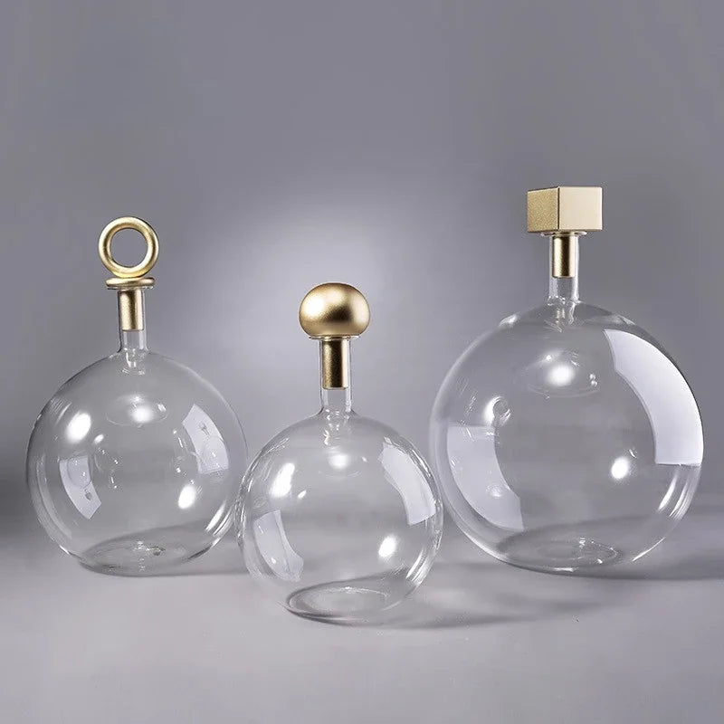 Afralia™ Copper Metallic Glass Vase Sphere Terrarium Hydroponic Container Decoration Accessories