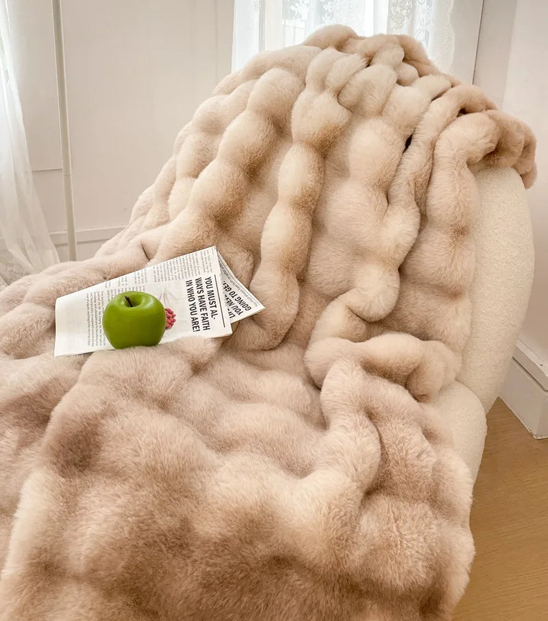 Afralia™ Plush Rabbit Fur Blanket: Ultra Soft Cozy Nap Sofa Cover for Winter Living.