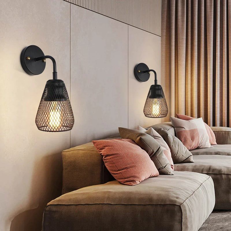 Afralia™ Retro Industrial Living Room Wall Lights with Wind Net Shade, LED Fixtures