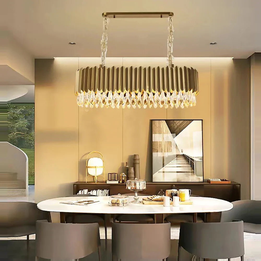 Afralia™ Crystal Water Droplet Pendant Lights, Dimmable Luxury LED Dining Room Fixture