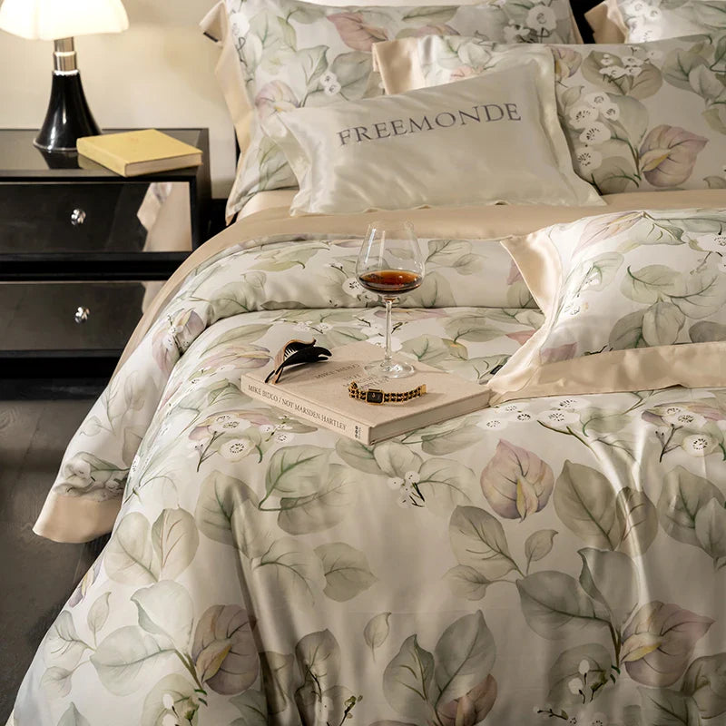 Afralia™ Egyptian Cotton Print Bedding Set: King Queen Sheet Pillowcase Duvet Cover