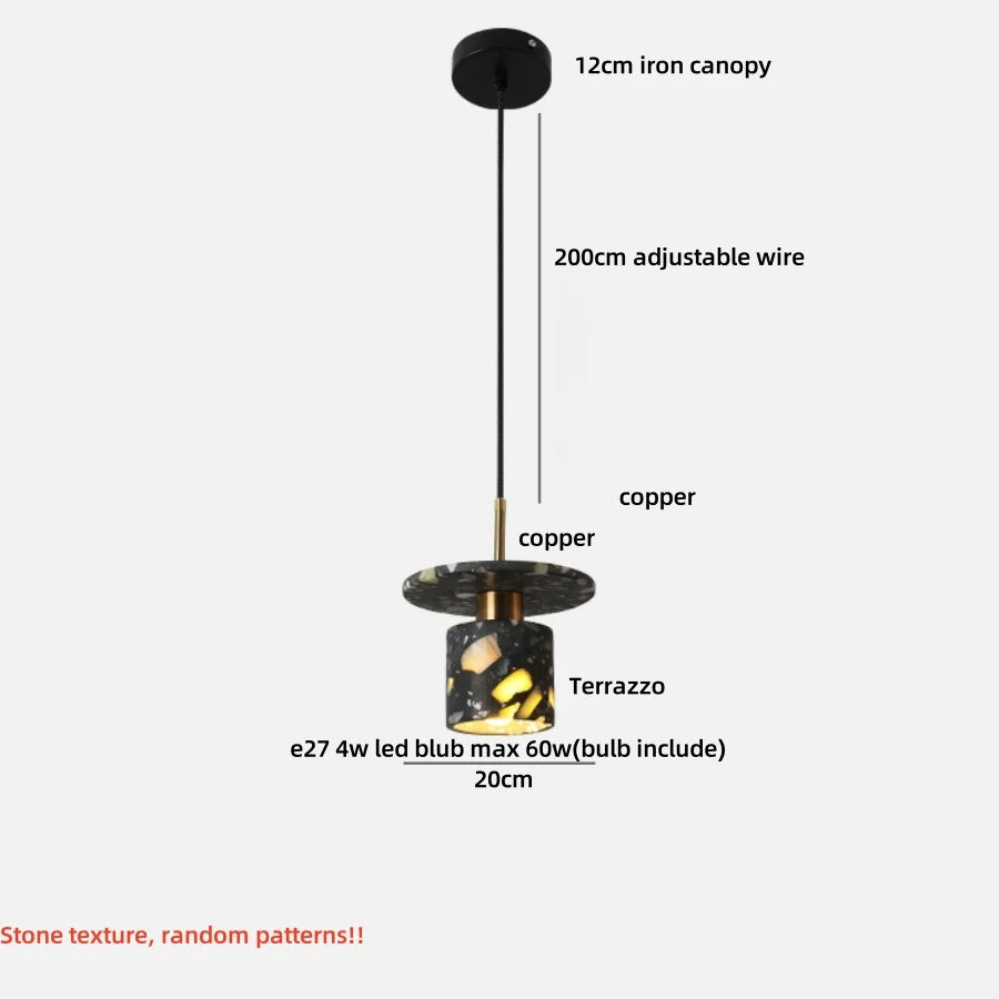 Afralia™ Black Terrazzo Stone LED Pendant Lamp Modern Nordic Hanging Lights