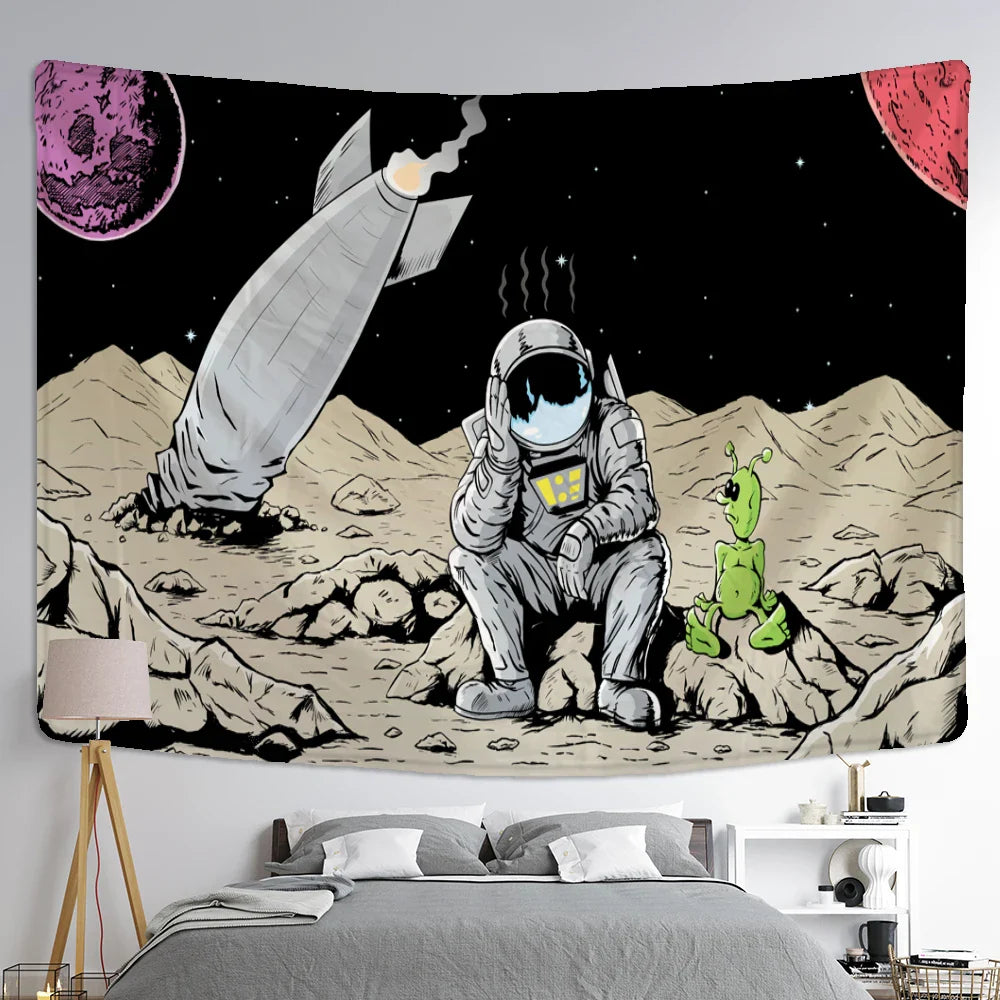Afralia™ Astronaut Alien Tapestry Wall Hanging Kawaii Universe Mystic Home Decor