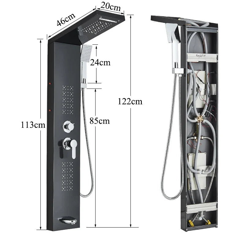 Afralia™ Black LED Shower Faucet Panel with Waterfall Rain System & Massage Spa Spout