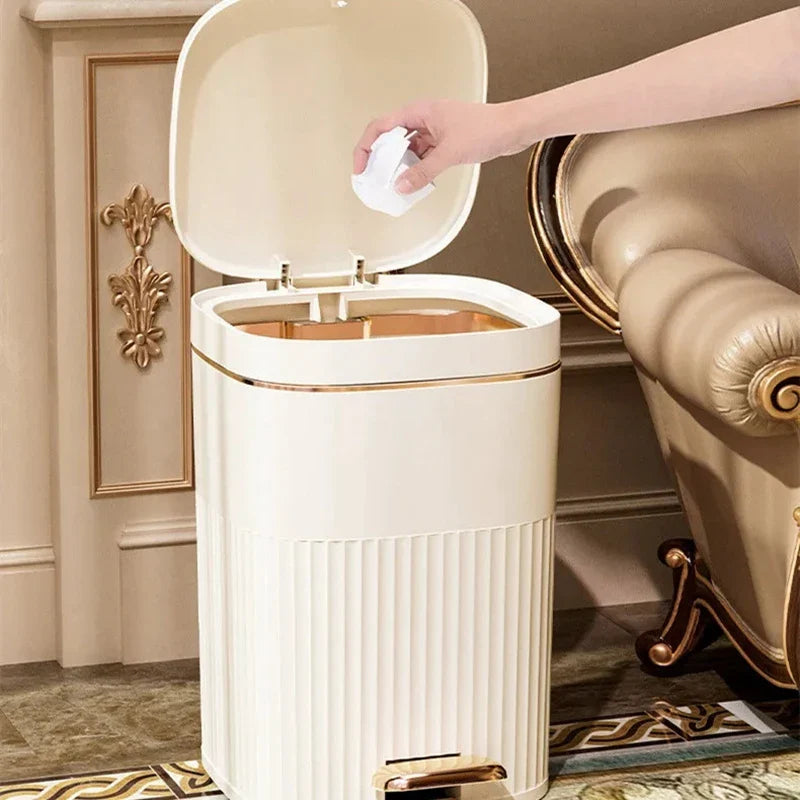 Afralia™ Light Luxury Pedal Trash Can with Lid for Kitchen Bathroom Large Capacity Bin