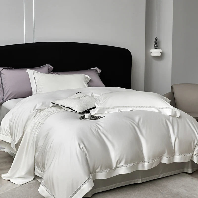 Afralia™ Hollow Lace Wide Edge Luxury Bedding Set with Soft Silky Finish