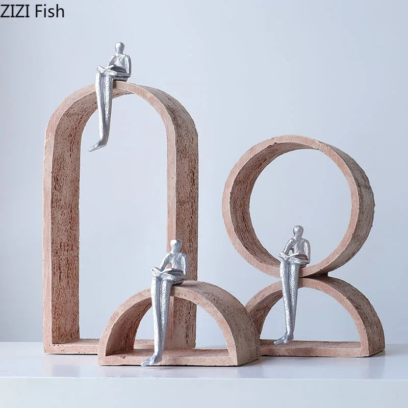 Afralia™ Reader Character Resin Sculpture Desk Ornament Abstract Geometric Statue