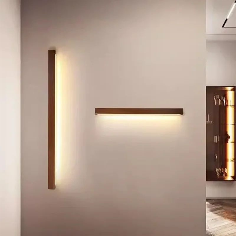 Afralia™ Nordic Wood LED Wall Lamp Walnut for Indoor Decor, 60/80/120CM