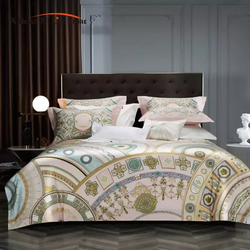 Afralia™ Vintage Printing Luxury Egyptian Cotton Bedding Set