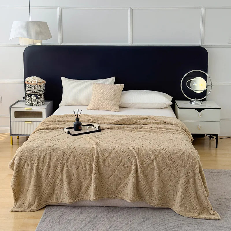 Afralia™ Jacquard Coral Velvet Sofa Cover Blanket | Soft & Warm for Spring/Autumn