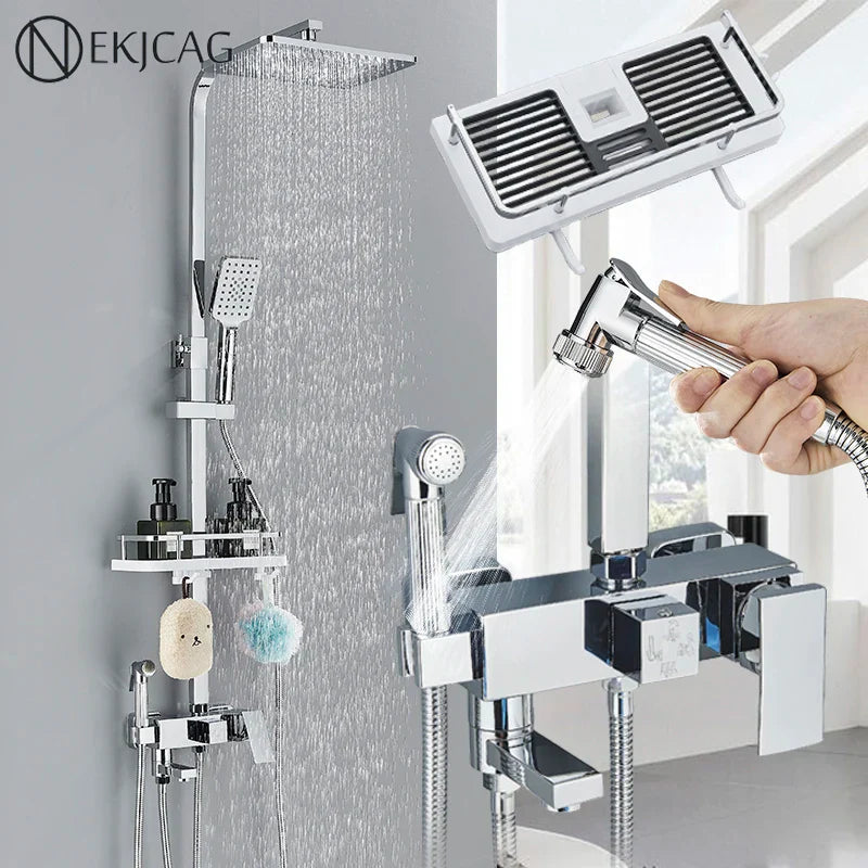 Afralia™ Stainless Steel Shower Faucet Set, Rotatable Bathtub Mixer, Lift and Lower Shower Tap