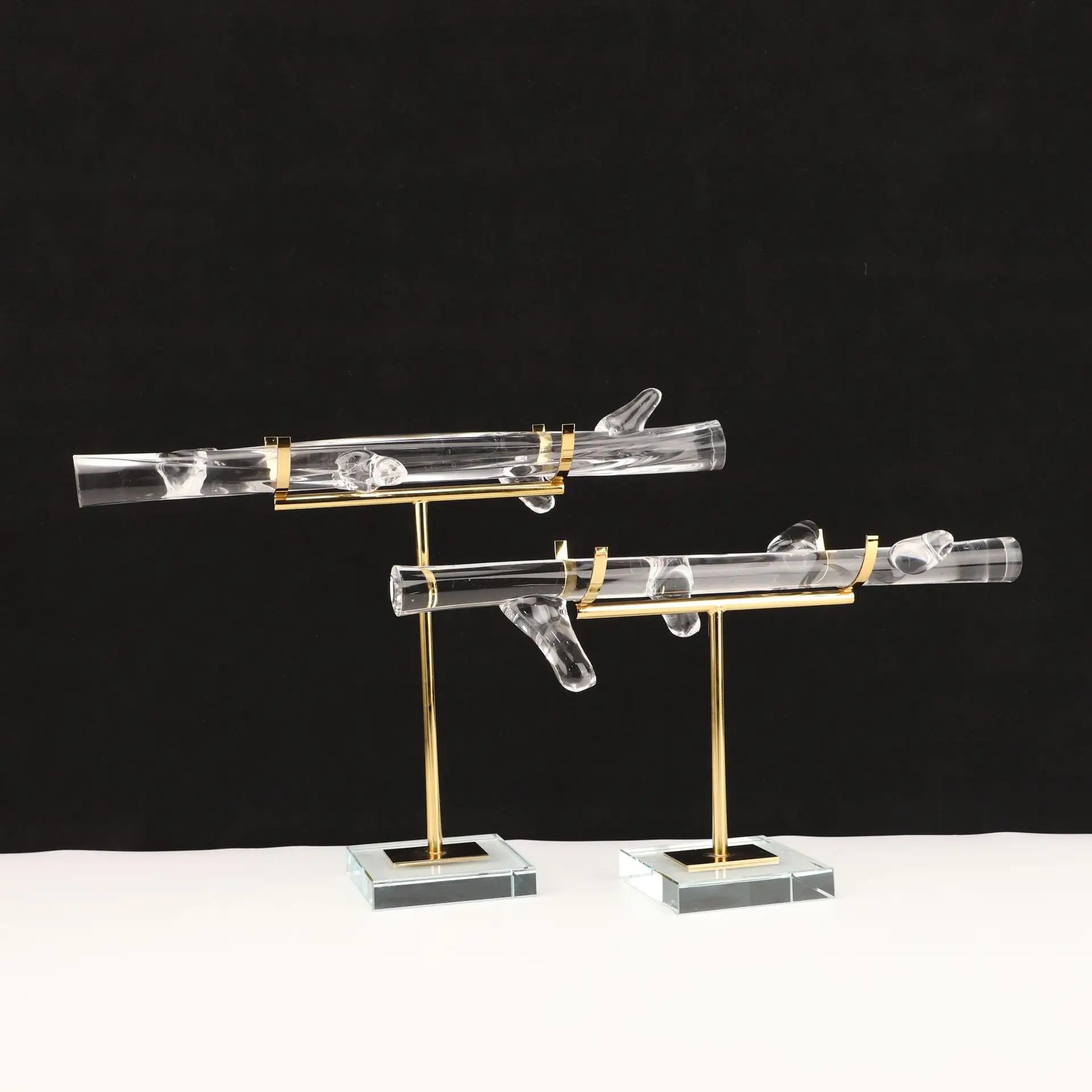 Afralia™ Crystal Pillar Trunk Metal Sculpture Abstract Glass Figurines Artisans Display