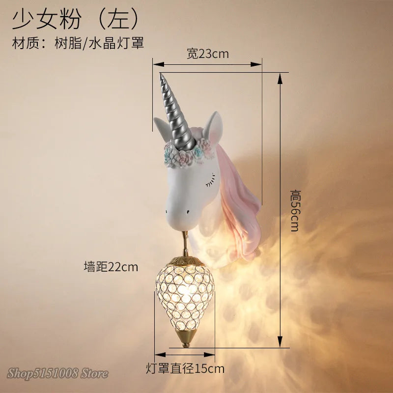 Afralia™ Unicorn LED Wall Lamp: Nordic Simple Lovely Girl Pink Sconce, Creative Room Lighting