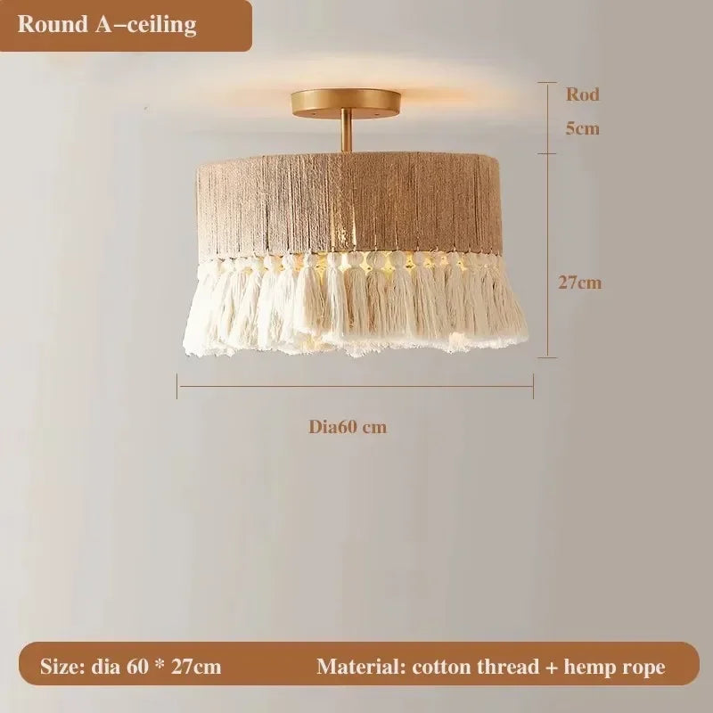 Afralia™ Vintage Hemp Rope Tassel Pendant Light for Kitchen Living Room Bedroom
