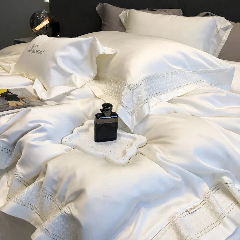 Afralia™ 1000TC Lyocell Fibre Bedding Set with Broadside Embroidery - Soft, Silky & Pure Color