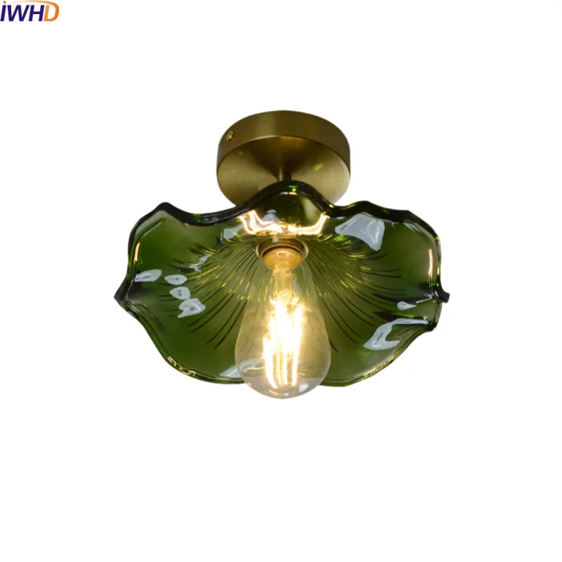 Afralia™ Green Glass LED Ceiling Lamp for Home Living Room and Hallway Lighting