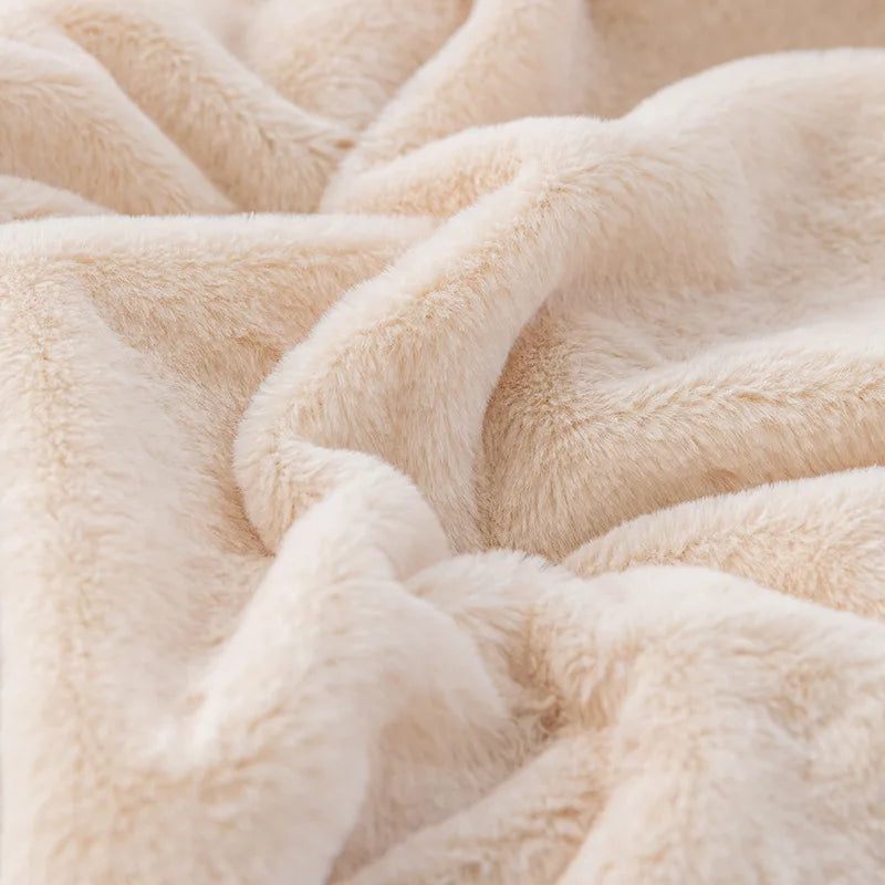 Afralia™ Faux Rabbit Fur Flannel Sofa Blanket, All Seasons Solid Soft Nap Quilt