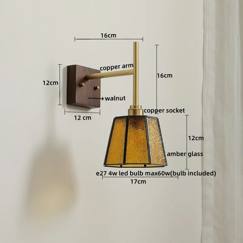 Afralia™ Glass Copper LED Wall Lights Modern Bedside Lamp for Bedroom Living Room