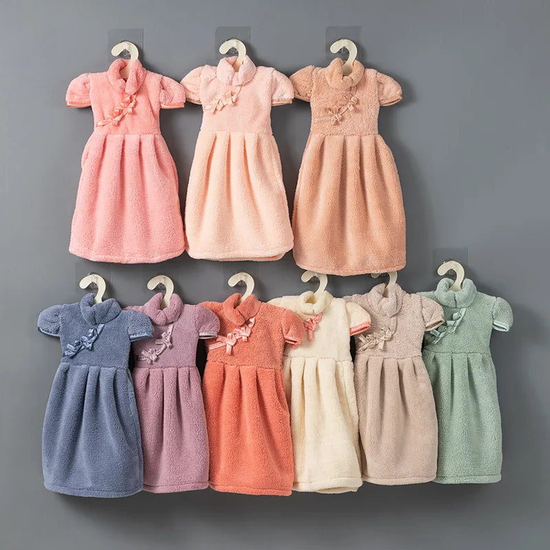 Afralia™ Coral Fleece Cheongsam Hand Towel: Soft, Absorbent, Quick-Drying For Household & Wall Mount