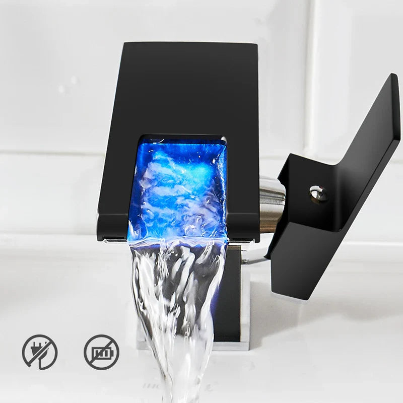 Afralia™ LED Waterfall Basin Faucet Brass Temperature Colors Change Mixer Tap