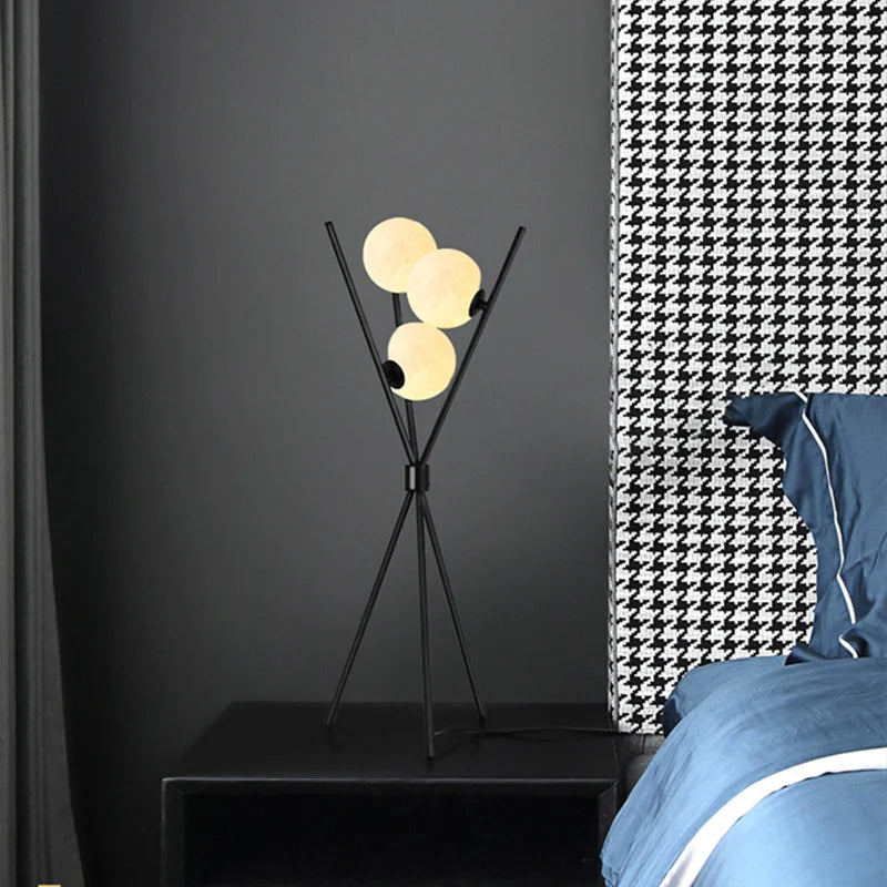 Nordic Moon LED Floor Lamp on Iron Tripod - Afralia™ Modern Living Room Bedroom Decor