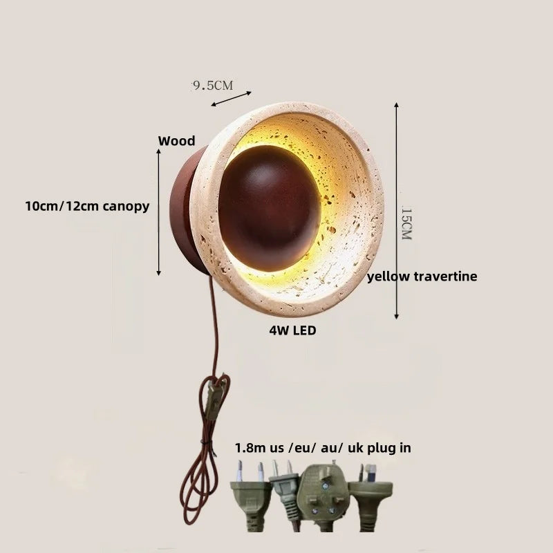 Afralia™ Vintage Stone LED Wall Light Fixture for Reading & Bedside, Natural Wood, Loft Design