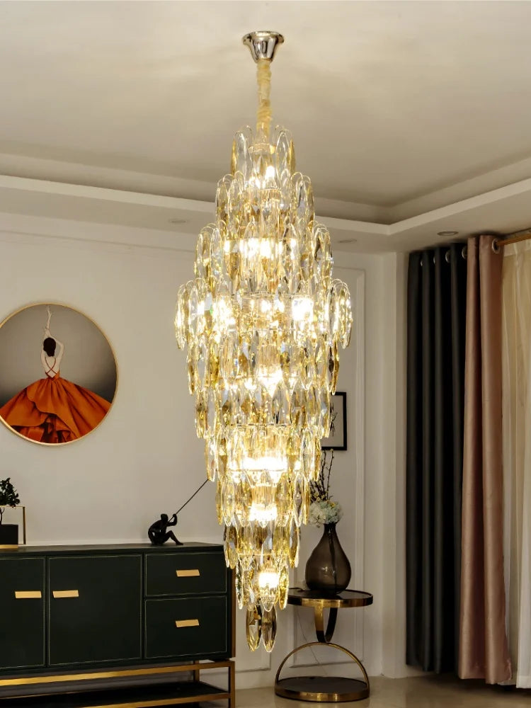 Afralia™ European Crystal Duplex Chandelier for Hotel Lobby Staircase & Villa Living Room