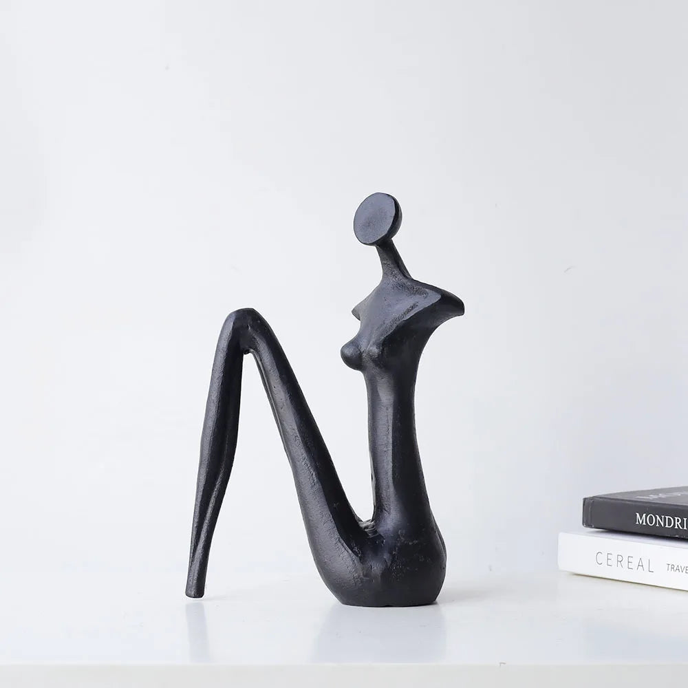 Afralia™ Abstract Black Metal Female Figure Sculpture Home Decor Accessory