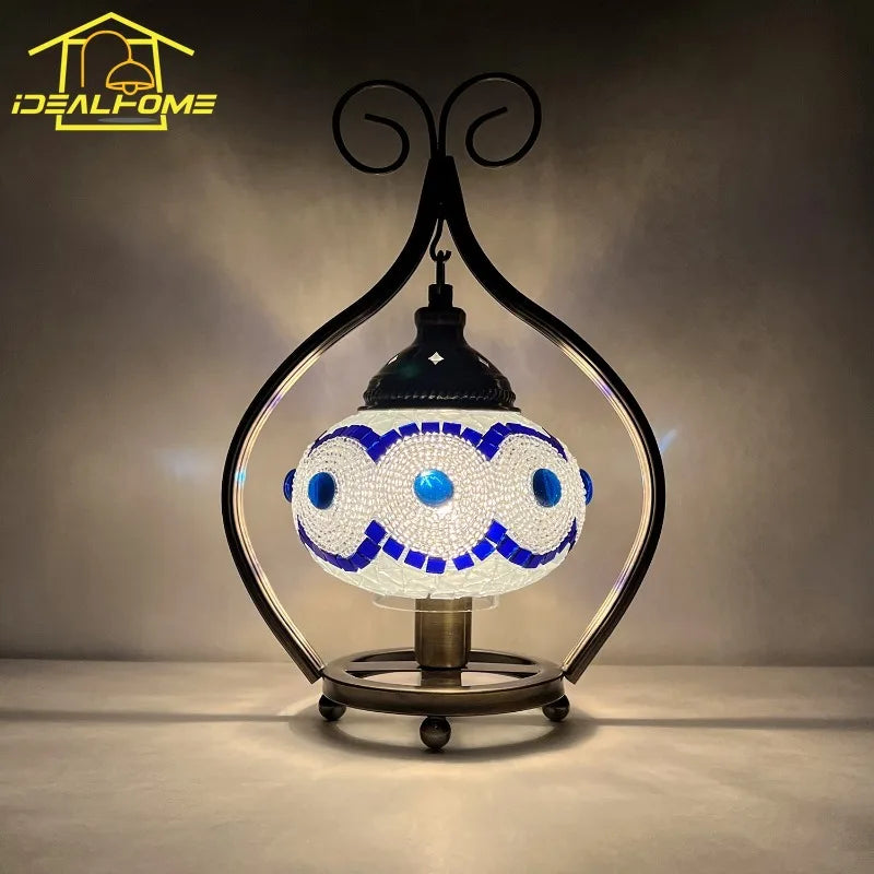 Afralia™ Mosaic Glass Table Lamp LED E14 Desk Lights for Home and Hospitality