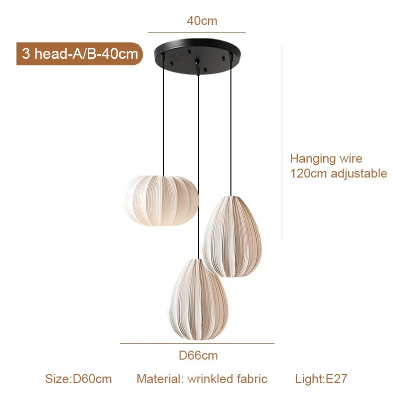 Afralia™ Japanese Wabi-Sabi Pleated Fabric Pendant Lights for Dining Room & Bedroom