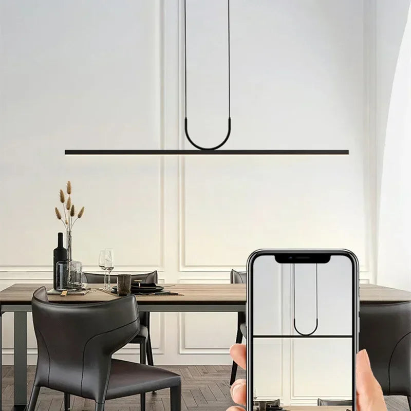 Afralia™ Black LED Ceiling Chandelier for Dining Room Kitchen Island - Modern Hanging Fixture