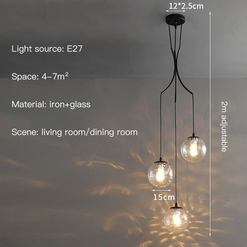 Afralia™ Glass Ball LED Chandelier, Modern Minimalist Loft Villa Staircase Decor