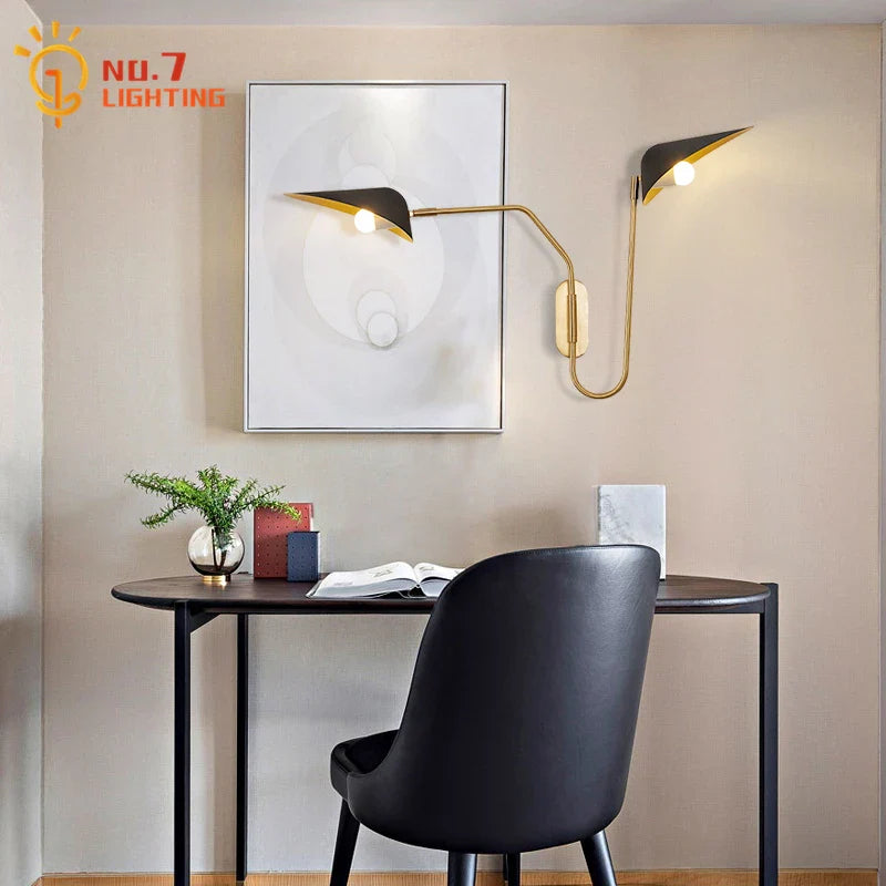 Afralia™ Rotatable Copper Wall Lamp Double Head LED E27 Swing Arm Gold/Black