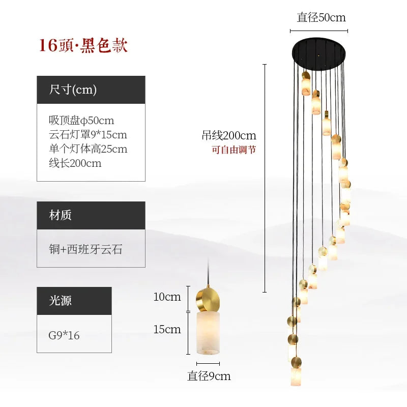 Afralia™ Marble Long Chandelier Modern Minimalist Villa Living Room Loft Duplex Copper Lighting