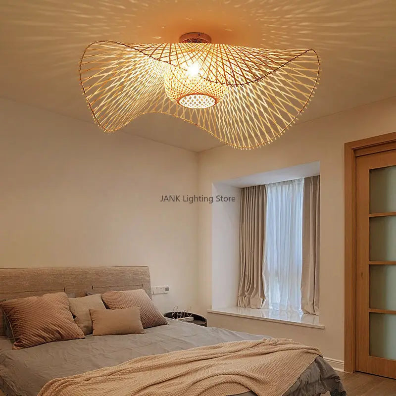 Afralia™ Bamboo Pendant Chandelier for Dining Room | Japanese Style Ceiling Lamp