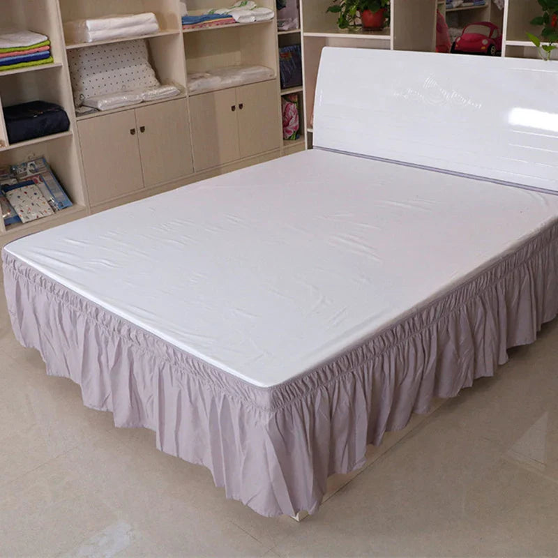 Afralia™ Solid Color Ruffles Elastic Bed Skirt - Washable Bedroom Decor Home Wrap Skirt