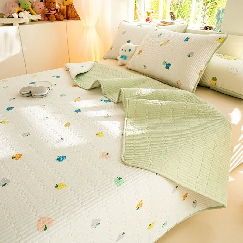 Afralia™ Cartoon Print Foldable Bed Cover Set | Cotton Quilted Cushion Mat