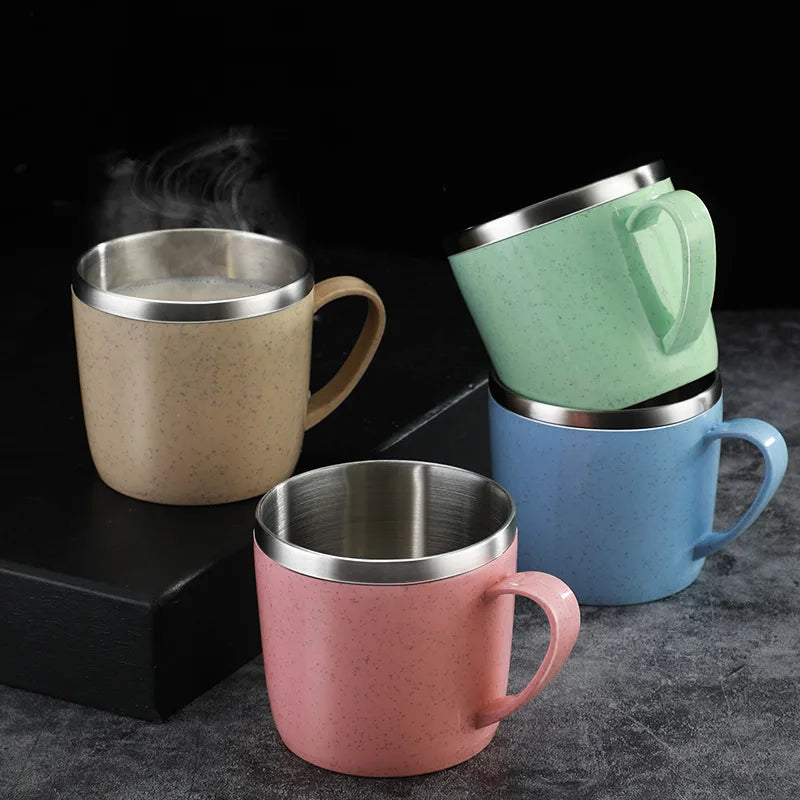 Afralia™ Stainless Steel Double Layer Coffee Milk Tea Cup