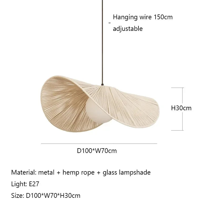 Afralia™ Cotton Rope Hat Pendant Lights Vintage Nordic Chandelier for Cafe & Bedroom