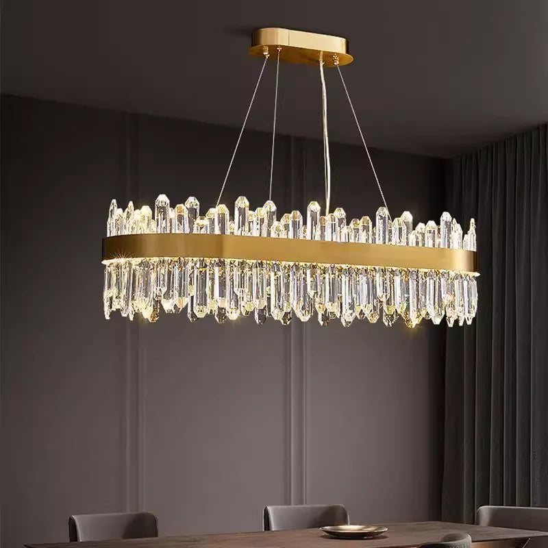 Afralia™ Modern Gold/Black Crystal Chandelier, Adjustable Dining Room Ceiling Fixture